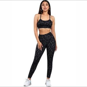 Charcoal Leopard Sports bra and leggings set